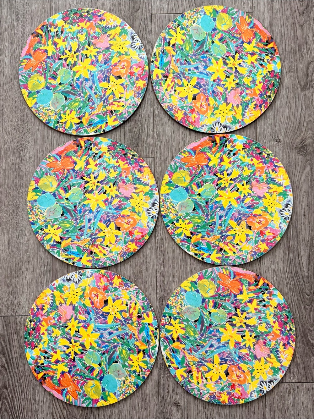 1990s Ken Done Wildflowers Cork Back Placemats Set of 6